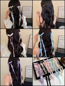 Y2K Haarklammer mit Schleifenband und langem Quaste, herz-förmiger Diamant Ballett-Stil Seitenhaarklammer, süßer und niedlicher Haarzubehör, perfektes Haarzubehör für Frauen (Weiß, Pink, Schwarz, Blau, Lila)