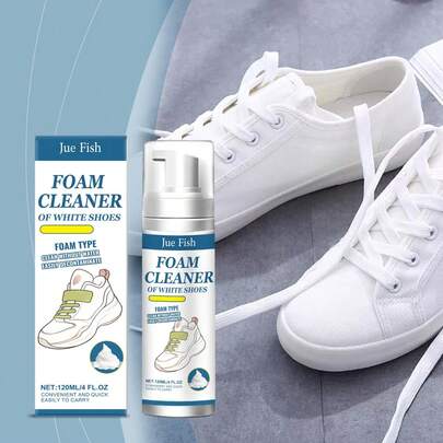 JUE FISH 120ml Small White Shoes Cleaning Fluid, Removes Yellowing & Stains, Anti-Oxidation, Cleans & Brightens With One Wipe, Portable Daily Use, Convenient Everyday Cleaning In One Step