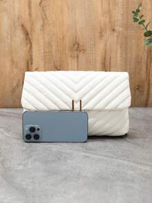 1 件时尚百搭刺绣锁链肩带斜挎包，节日礼物 - 白色 - 查看 3