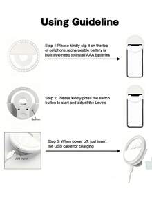 1pc White/Pink Portable Selfie Ring Light With USB Charging, Photo Shoot, Beauty, And Skin Enhancement Functions - Multicolor - View 5