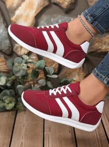 1 Pair Women Lightweight Casual Sneakers, Flat Lace-Up Comfortable Walking Shoes