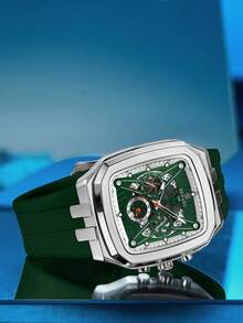 REWARD 男士石英表商务时尚计时日历夜光指针多功能男士腕表高品质礼物经典设计硅胶表带 - 綠色 - 查看 3