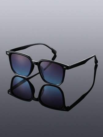 1 pièce Lunettes carrées en plastique pour hommes avec verres ombrés. Monture classique élégante et occidentale, de style minimaliste. Accessoire à la mode pour les tenues élégantes d'été, les sorties et la décoration.