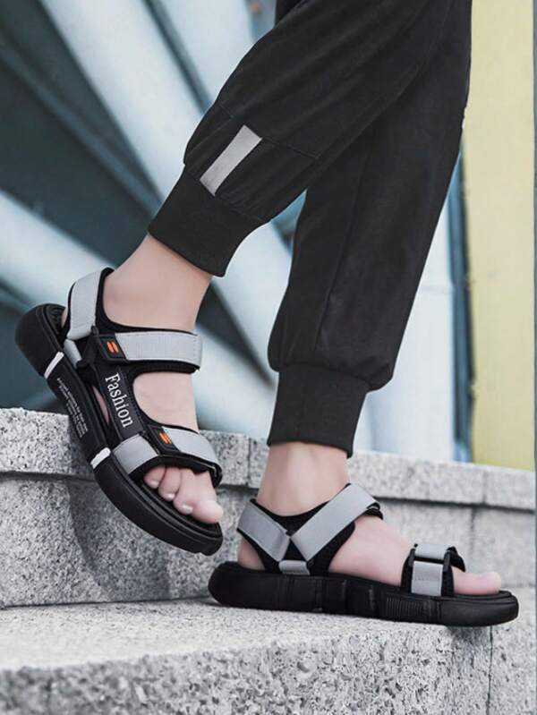 1 Pair Summer Fashion Hook And Loop Beach Sandals, Breathable Non-Slip Soft-Sole Outdoor Casual Shoes