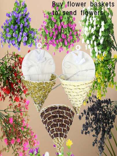 1 Stück Eisen-Korbwand Hängekorb mit Künstlicher Blume Dekoration, Langstiel Grünpflanze Heim Dekoration