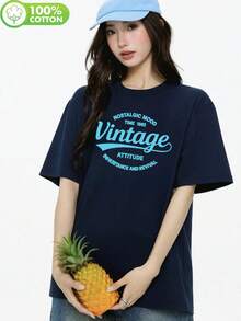 200g Pure Cotton T-Shirt 2025 Summer Ladies New Short Sleeve Pure Cotton Holiday Pattern Short Sleeve Round Neck Couple Wear Small Shirt Tops - 黑色 - 查看 1