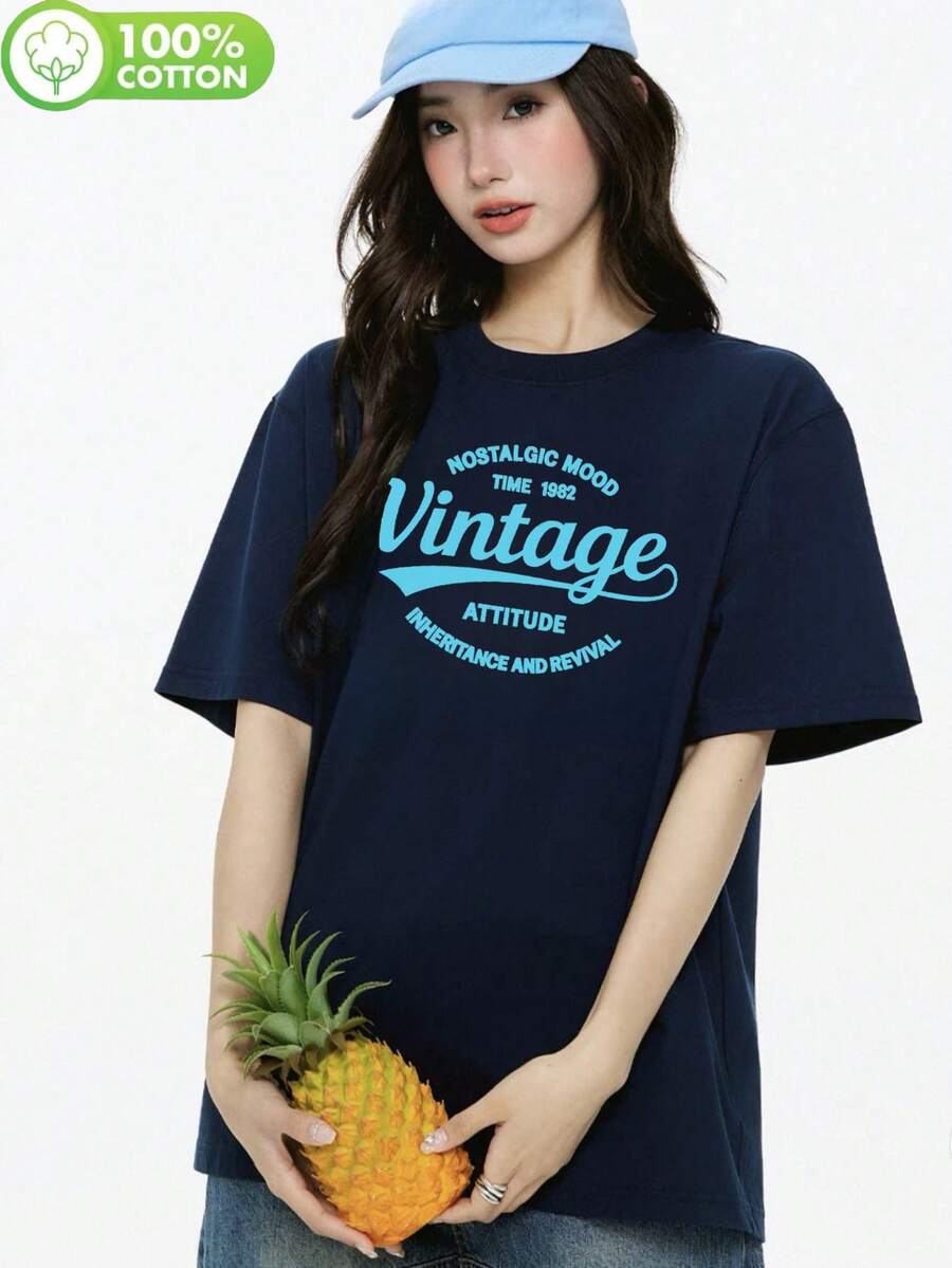 200g Pure Cotton T-Shirt 2025 Summer Ladies New Short Sleeve Pure Cotton Holiday Pattern Short Sleeve Round Neck Couple Wear Small Shirt Tops - 黑色 - 查看 1