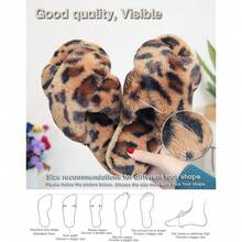 Local Delivery--LZLER Women's Cross Band Slippers, Soft Plush Fleece Lightweight Non Slip Open Toe Flip Flop Shoes House Indoor Outdoor Fur Fuzzy Slippers - 棕色豹紋 - 查看 6