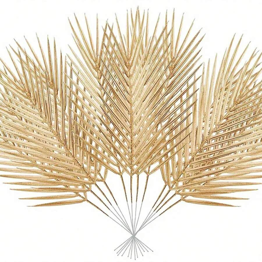 300/20/10/5/1pc, 17.32in Gold Artificial Palm Leaves, Tropical Plant Fake Flowers For DIY Filler, Birthday Decor, Fall Decor, Hawaiian/Jungle/Beach Theme Party, Wedding, Home Kitchen Table Decoration, Summer, Room Decoration Home Decor Christmas Decorations Christmas - Gold - View 1