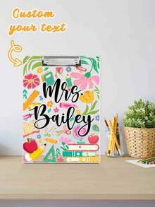 1pc Customized Text Teacher Clamp, Personalized Customize Name Acrylic File Board, Customized Bohemian Style Flower Teacher Clipboard, Hand-Painted Stationery Flower Pattern, Personalized Teacher Appreciation Gift, Year-End Gift, Teacher Supplies, Suitable For Teachers And Classrooms, Teacher's Day Gratitude Gift, Office Stationery Supplies, Graduation Gift - Multicolor - View 19