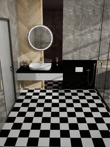 1卷（40*100厘米）黑白格子浴室卫生间地贴，自粘防滑浴室地砖，厨房地贴，自粘家居装饰防水地板贴，易于安装墙面艺术卧室装饰