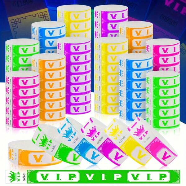 100/600 piezas Pulseras de papel sintético Tyvek para eventos, variedad de bandas fluorescentes impermeables con adhesivo para festivales a granel