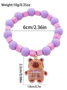Set de 5 pulseras con dijes de capibara de dibujos animados y cuentas de colores