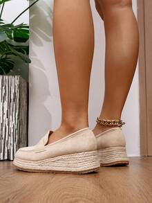 Espadrillas con suola platform stile preppy da donna in beige