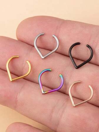 1件装不锈钢假鼻环，心形鼻夹，无需穿孔，摇滚/嘻哈风格男女通用身体饰品