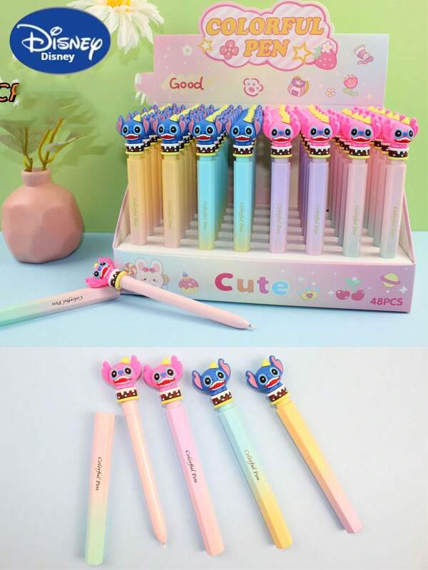 Disney 36pcs Disney Stitch Crystal Gradient Glitter Gel Pen - Officially Licensed Ombre Glossy Finish With Gold Foil Print, 0.5mm Quick-Dry Smooth Writing Pen With Mini Stitch Charm, Long-Lasting Ink For Writing/Drawing - Collectible Anime Stationery For Stitch Lovers