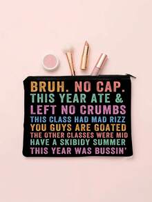 1 件装返校标语图案化妆包，双面印花收纳袋，可装铅笔、文具和小配件，涤纶面料铅笔盒，旅行必备，送给孩子的好礼物 - 彩色 - 查看 4