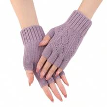 1 Pair Of Multi-Color Rhombus Hollow Split Finger Arm Sleeve Autumn And Winter Female Knitted Wool Warm Wrist Protection Fashion Finger Sleeve