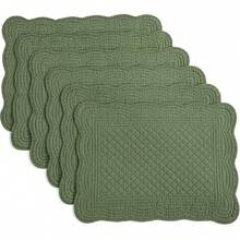 Quilted Placemats Set Of 6 Washable-13x18 Inches Rectangular Placemats For Kitchen Table-100% Cotton Fabric Rectangular Table Mats, (Flax)-LX - Emerald Green - View 1