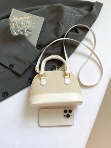 多用途时尚贝壳拼布托特包，个性化拼色手提包，多功能通勤斜挎包