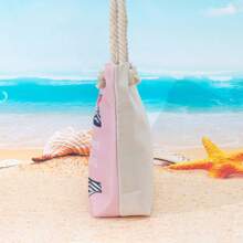 Nueva bolsa de playa/tote informal con estampado floral y eslogan