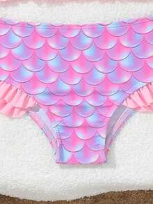 2件套粉色美人鱼渐变鳞片图案女童泳衣 - 淺粉色 - 查看 3