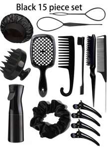 15 Piezas Juego de Cepillos y Peines para Peinado, 3/13 Piezas Peines, Peines de Púa, Peines de Cola de Rata, Cepillos de Bordes, Cepillos de Cabello, Rociador de Alta Presión, Horquillas, Anillos para el Cabello, Peines de Dientes Anchos, Gorros de Baño, Trenzadores de Cabello, Adecuado para Todo Tipo de Peinados, Vuelta al Colegio, Esenciales de Viaje y Vacaciones, Accesorios de Cabello para Mujeres