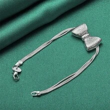 1 件 925 银 8 英寸精致蝴蝶结手链时尚饰品女士圣诞礼物珠宝派对配饰 - 銀色 - 查看 2
