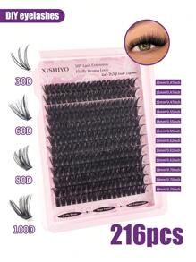 408/216/192pcs/DIY Mink Eyelash Extensions, 80D/100D Fluffy Individual Lash Extensions For Volume, 5D Effect 0.07mm Curly Dramatic Eyelash Extensions 8-16mm Mixed Tray, Makeup Tools, Bulk Personal Lash Extensions Suitable For Daily Makeup And Role Play, Reusable