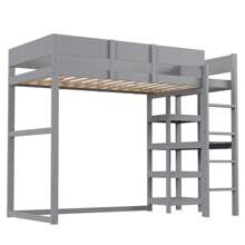 Sairedel Letto a soppalco con contenitore 90 x 200 cm, struttura letto in legno massello di pino con rete a doghe, letto per bambini e ragazzi grigio