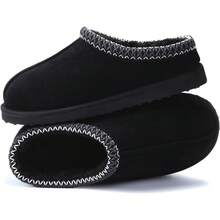 Local Delivery--Women's Slippers Fuzzy Cozy Short Ankle Shoes Indoor And Outdoor Mules Furry Warm House Slippers For Woman Cute Fluffy Clogs - 黑色 - 查看 2