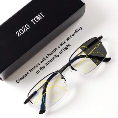 Óculos de leitura multifocais progressivos fotocrômicos com lentes anti-luz azul e armação de metal