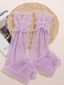 1 Pair Women Thin Solid Color Ruched Arm Sleeves