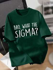 男童卡通标语印花圆领T恤，夏季休闲柔软上衣，1件装，男童圆领宽松T恤，印有爆款“Bro What The Sigma?”标语，面料柔软舒适，适合日常玩耍、休闲外出和春夏聚会。