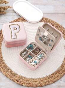 1 pièce Boîte de rangement à bijoux de voyage, cadeau pour femme, mini organiseur à bijoux, support pour colliers et boucles d'oreilles avec miroir, rose, accessoires de voyage essentiels, cadeau pour la fête des mères, pour les vacances à la plage, la collection de salle de bain, la collection de chambre à coucher, cadeau pour la fête des pères