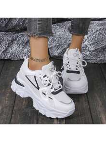 2024 New Plus Size Mesh Chunky Sneakers For Women, Height-Increasing, Best-Selling Casual Sports Shoes - Black - View 1