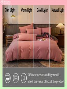 3pcs Pink & Charcoal Grey Skin-Friendly Bedding Set For Boys & Girls Dormitory, 1 Duvet Cover, 2 Pillowcases, Machine Washable, No Filler