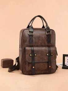 1个休闲学院风双肩包，时尚优质PU皮革，宽敞多口袋设计，大容量，带笔记本电脑隔层，拉链封口，纯色轻便书包，便携式运动包，简约休闲旅行双肩包，适合毕业生、女性和少女，也适合户外活动、旅行、中小学生和大学生，可用于徒步旅行、旅游、度假和上学。 - 咖啡棕 - 查看 7