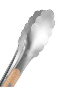 1pc Stainless Steel & Wooden Food Tongs, BBQ Tongs, Kitchen Tongs, Korean BBQ Tongs, Wooden Handle Steak Tongs, Extra Long Cooking Food Tongs, For Home, Outdoor, Picnic, Hotel, Kitchen Utensils, Gourmet, Household