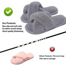 Local Delivery--LZLER Women's Cross Band Slippers, Soft Plush Fleece Lightweight Non Slip Open Toe Flip Flop Shoes House Indoor Outdoor Fur Fuzzy Slippers - 灰色 - 查看 5