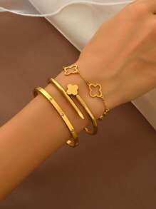 3pcs Bracelet 18K Vacuum Electroplating, Not Easy To Fade, Inlaid With Zirconia, Suitable For Daily Wear, Fashionable And Elegant Ladies' Bracelet Set,Gold Jewelry Jewelry Women Bracelets Accessories Women Stainless Steel Jewelry Bracelets For Women Western Jewelry