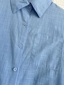 100% Cotton Faminina Long Sleeve Shirt - Màu xanh nhạt - Xem 2