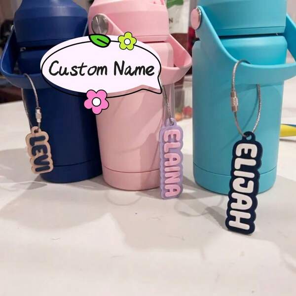 1pc Customized Acrylic Name Plate With Wire Loop Keychain, Water Bottle Decoration Tag, Independence Day Element Water Bottle Keychain