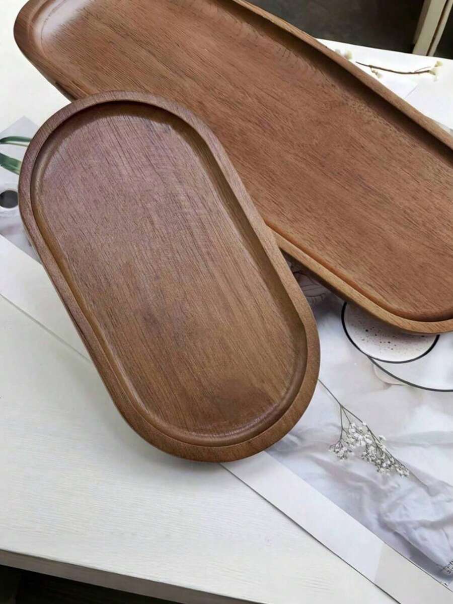 1pc Wooden Tray, Dinner Plate, Multi-Purpose Serving Platter, Suitable For Home, Restaurant And Party Use, Breakfast Tray, Cake Tray, Bread Tray, Kitchen Tray, Tea Set Tray,Kitchen,Christmas Gift - Brown - View 1