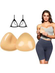1 Pair Of Dual-Sided Adhesive Pads, Reusable Washable Lift Pads, Enlarged Invisible Triangular Bra Pads For Women'S Lingerie And Underwear Accessories - Wireless, Opaque Polyester, Hand Washable, Non-Woven Fabric, Customizable Accessories | Triangle Bra Pads | Opaque Fabric - Apricot - View 3