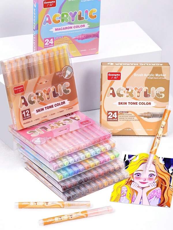 12/24 piezas Set de rotuladores acrylic, bolígrafos de pintura alic con punta de pincel suave, rotulo de 72 colores para pintura de Darwing, retrato, ilustración de anime y manga, regalos de vuelta a la escuela