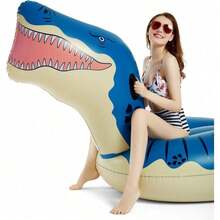 Inflatable Dinosaur Swimming Pool Float Adults 124'' Giant Tyrannosaurus Rex Floatie Summer Beach Ride On Party Pool Raft Lounge Toys - Blue - View 3