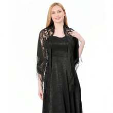 Chal de encaje para mujer, chal de encaje triángulo de encaje chal novia dama de honor grupo vestido de novia banquete chal triángulo bufanda mujer - Negro - Ver 3