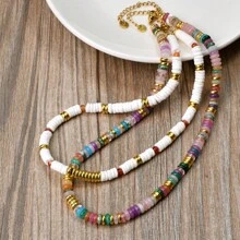 Colar de concha natural simples estilo boho com contas de ágata vermelha + colar de contas de pedra natural de alta qualidade com dopamina multicolorida, colar feminino de estilo doce e moderno, gargantilha que não desbota
