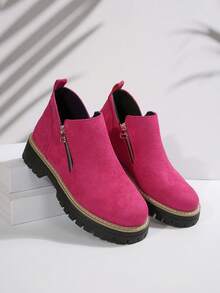 Women's Ankle Boots And Ankle Boots, Female Shoes Winter Boots, New Footwear Ankle Boots Women's Shoes, Flat Heel Boots With Zip - Hot Pink - View 8